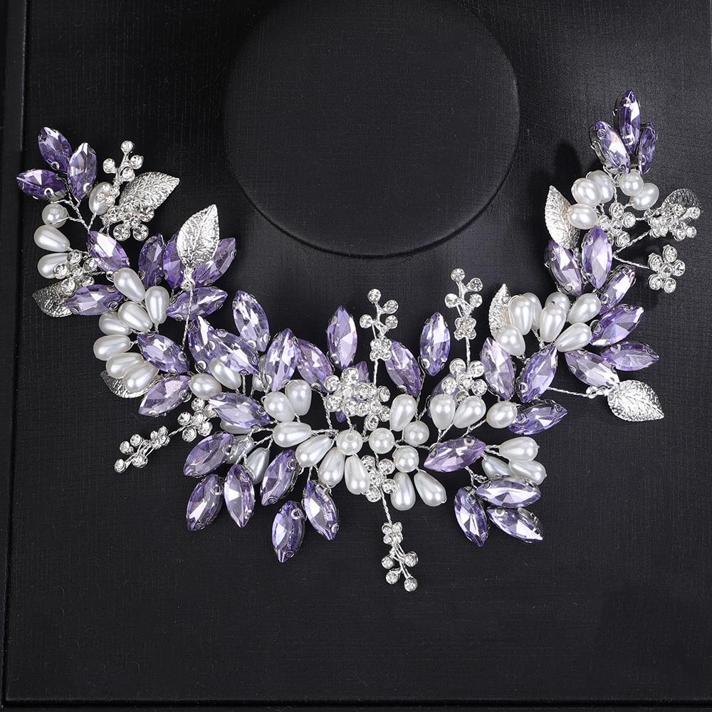 Trendy Silver Rhinestone Bridal Headband Handmade Pearl Wedding Hair Accessories Opal Party Tiaras Head Jewelry for Women Girls