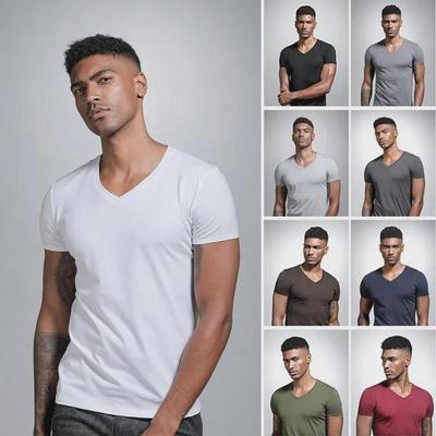 Camiseta Blanca de Hombre Slim Fit Sólida con Cuello en V - Manga Corta, Cuello Corazón, Camiseta Ajustada