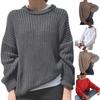 O-Neck Long Sleeve Knitted Sweater Ribbed Edge Solid Color Coarse Yarn Women Sweater Female Clothing