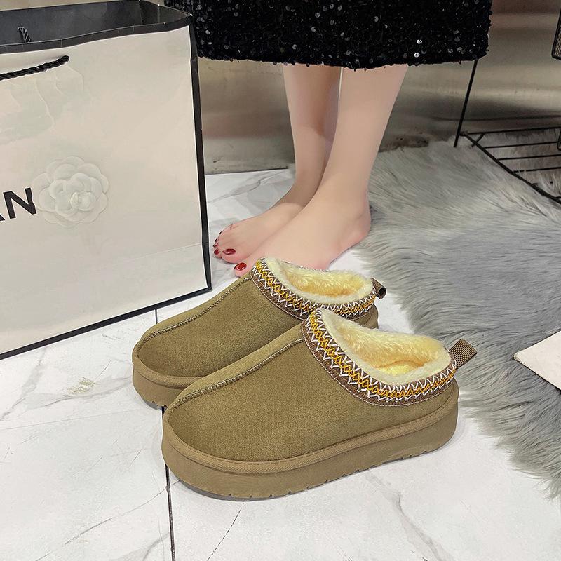 

Зимняя полудергающая женская обувь Этнические зимние сапоги Короткие сапоги Женские зимние тапочки с одним носком Бисквитная толстая подошва Толстые хлопковые туфли 40