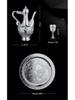 Dragon & Phoenix Wine Set: Silver Pot, Silver-Plated & Gold-Plated Cups, Five-Piece Set in Leather Box.