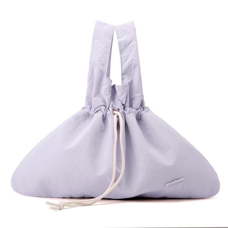 New Women's Retro Bundle Literary and Pastoral Handbag Solid Color Drawstring Commuter Bag