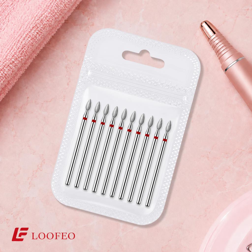 10PCS Drop Shape Nail Milling Cutters Fine Grit Diamond Nail Drill Bit Set for Nail Prep Shaping Cuticle Cleaning Nail File Bit Sets Universal 2.35mm