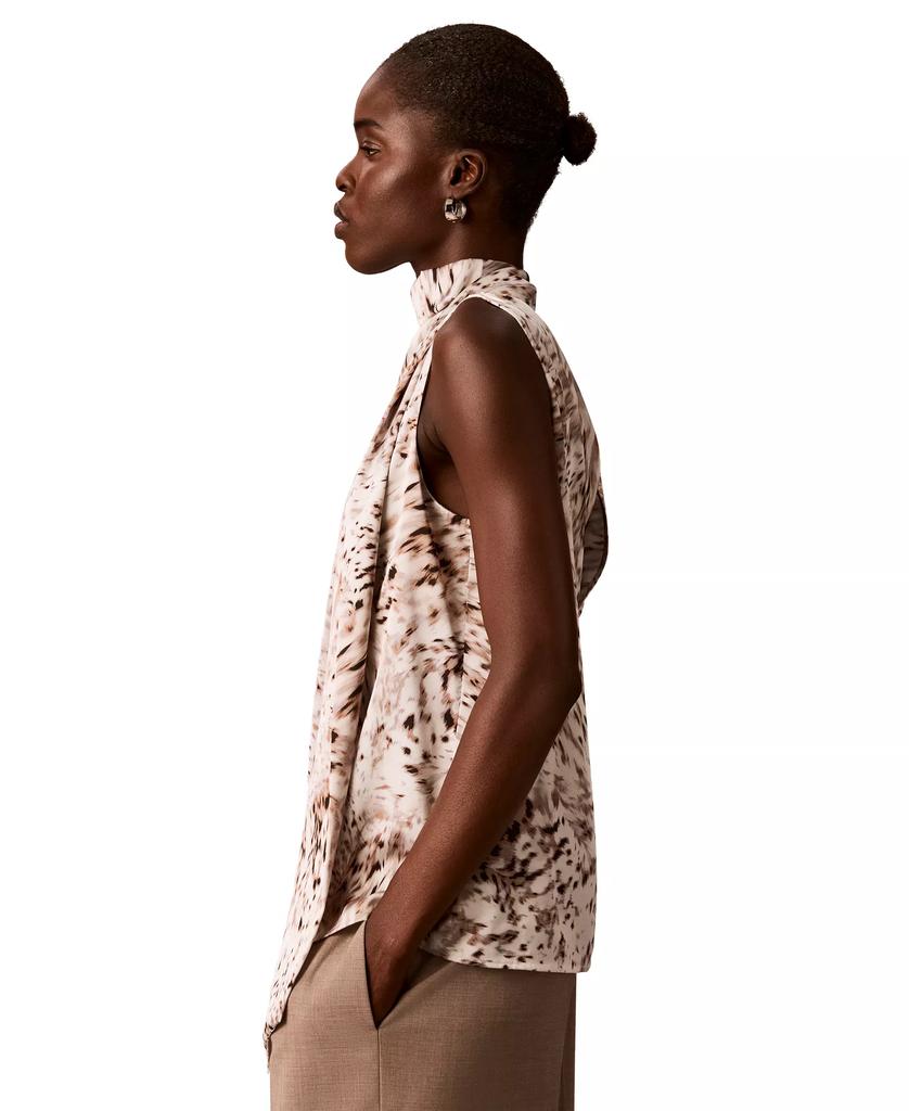 Women's Mock Neck Tie-Front Sleeveless Top