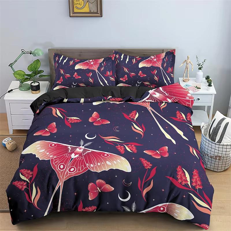 Comforter Butterfly Bedding Set Full King Size Hippie Boho Moth Microfiber Animal Botanical Psychedelic Starry Sky