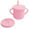 Silicone Baby Straw Cup - Cute Training Sippy Cup with Handles, Straws, Lids - Reusable Snack Cups Feeding Supplies for Toddlers