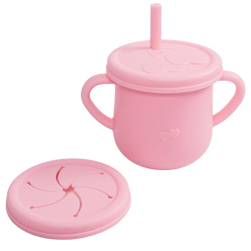 Silicone Baby Straw Cup - Cute Training Sippy Cup with Handles, Straws, Lids - Reusable Snack Cups Feeding Supplies for Toddlers