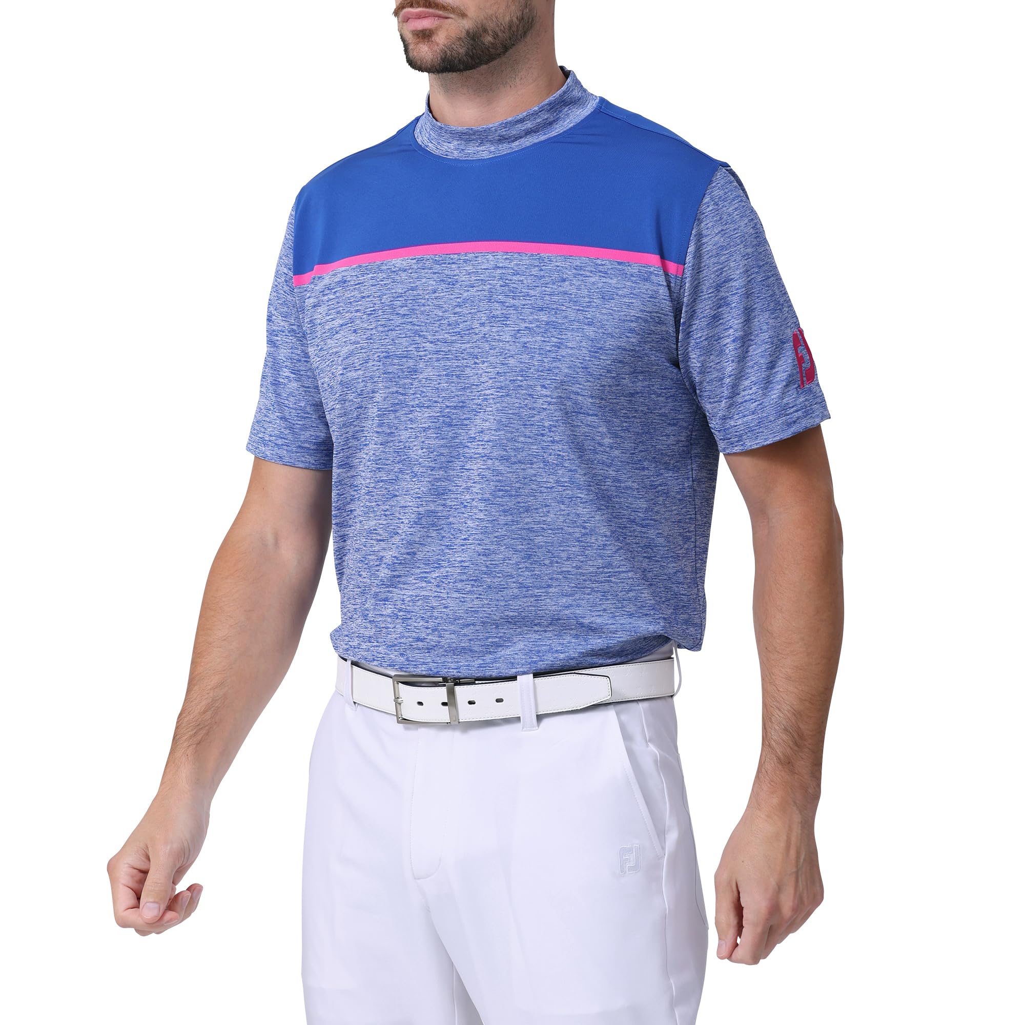 

FootJoy Men s Color Block Short Sleeve Mock Neck Shirt, Deep Blue, Size Small (FJ-S24-S24, 81778-S)