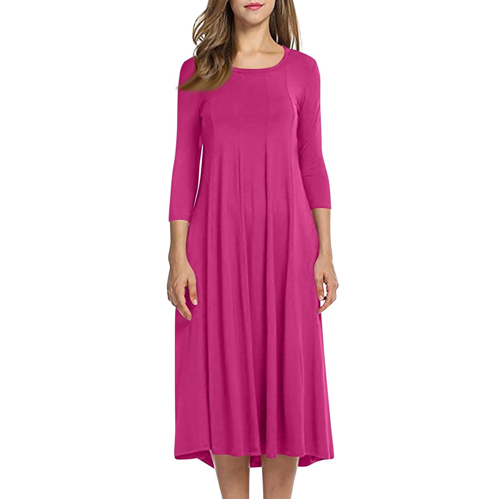 

Женское темпераментное платье свободного кроя с круглым вырезом и рукавом три четверти L горячий розовый