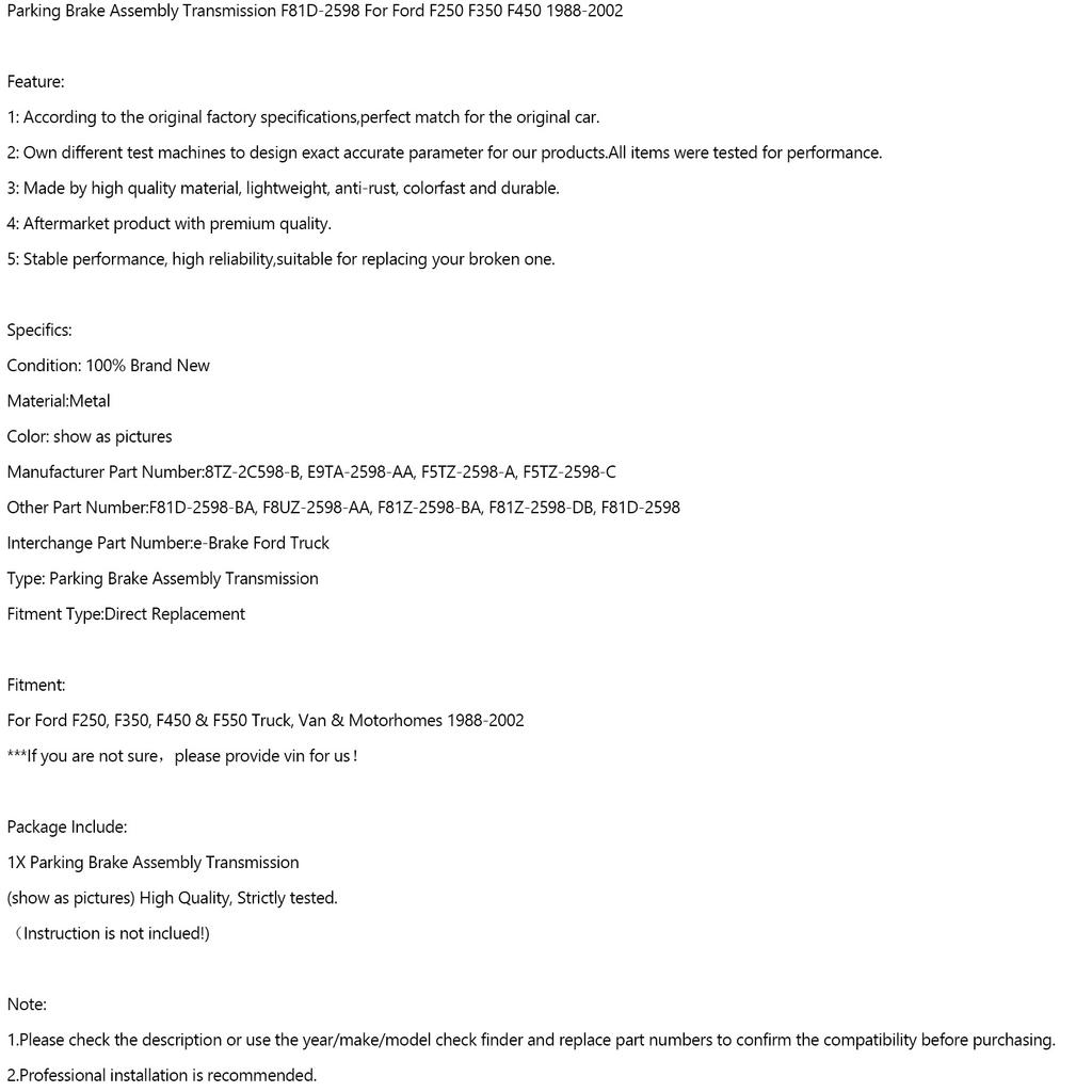 Parking Brake Assembly Transmission F81D-2598 For Ford F250 F350 F450 1988-2002