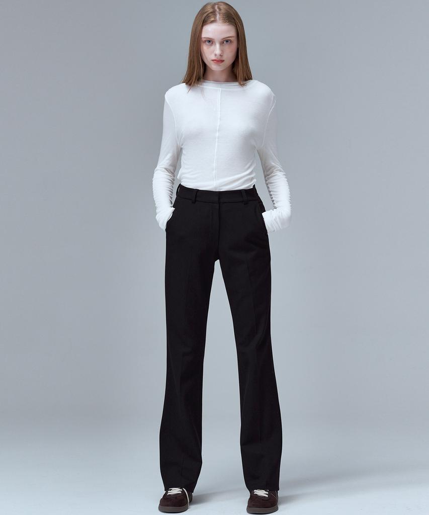 MALOUPE 2138 Brushed Stretch Slim Bootcut Pants (Black)