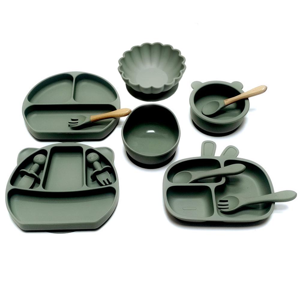 12 buc. Farfurie pentru bebeluși cu compartimente, farfurie cu ventuză, set complet de veselă pentru copii, set de cină