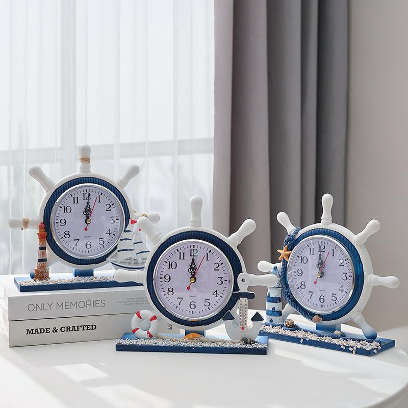 Bedroom Decoration Table Clock Wooden Clock Ornaments In Living Room Mediterranean Navigation Helmsman Clock Table Clock