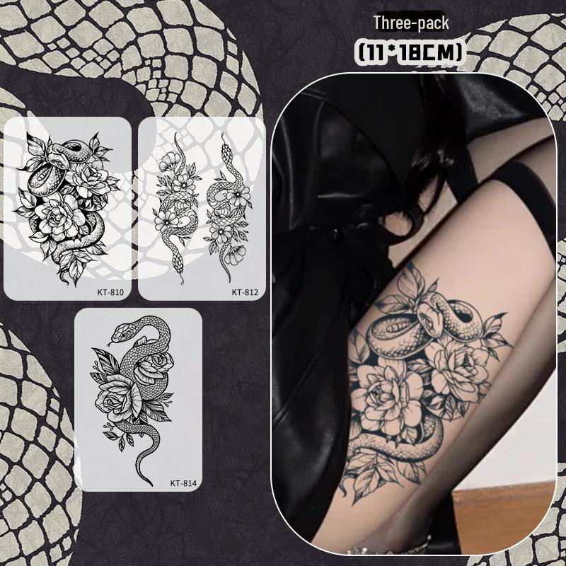 

«Водостійкі довговічні наклейки для татуювань Snake Dance Rose для жінок – трав’яний напівперманентний темний дизайн» 11*18cm