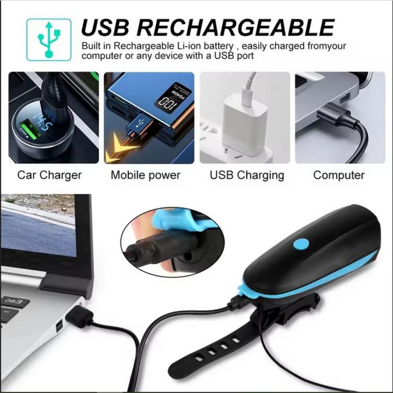 USB Rechargeable Bicycle Light Bike Front Light Waterproof Night Riding Bicycle Headlight With Horn