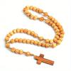 1pc Vintage Wood Rosary Beaded Jesus Cross Wooden Pendant Necklace for Women Men Fashion Religious Jewelry