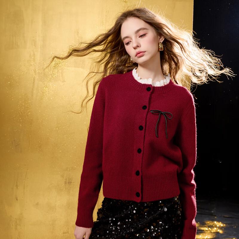 

Sancai 2025 Winter Lace Stand-Up Collar Knit Cardigan