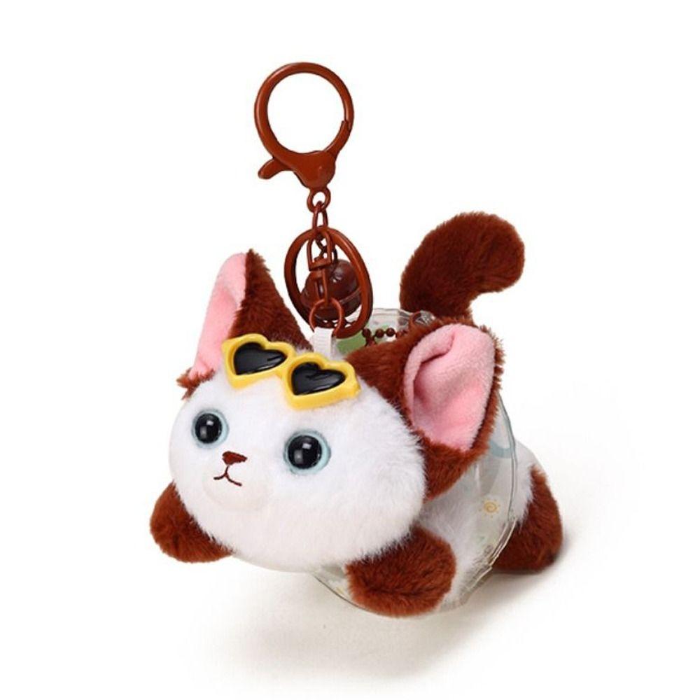 Soft Plush Tail Wagging Keychain Pull String Kitten Doll Pendant Plush Bag Ornament  Birthday Gifts