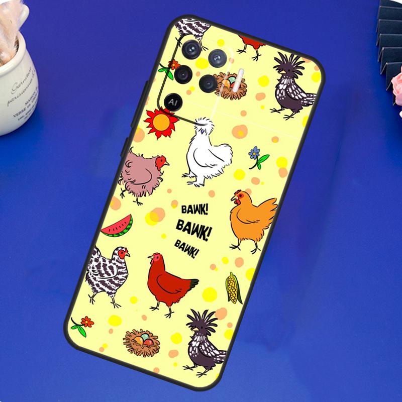Cartoon Chicken Rooster Case For OPPO A17 A57 A77 A78 A15 A16 A52 A72 A76 A96 A74 A94 A5 A9 A31 A93 A54S A53S A57S