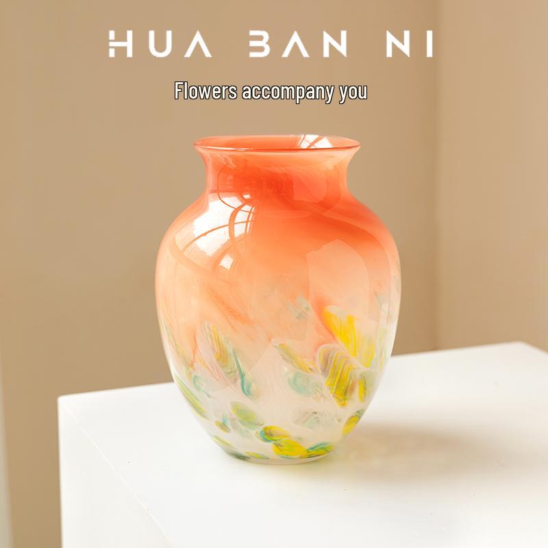 Gradient Polka Dot Glass Vase: Retro French Ornament for Luxury Living Room Decor Gradient Orange