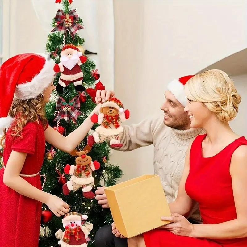 1-10PCS Christmas Tree Hanging Ornaments Fabric Doll Santa Snowman Reindeer Bear Puppet Home Holiday Party Decor Accessories