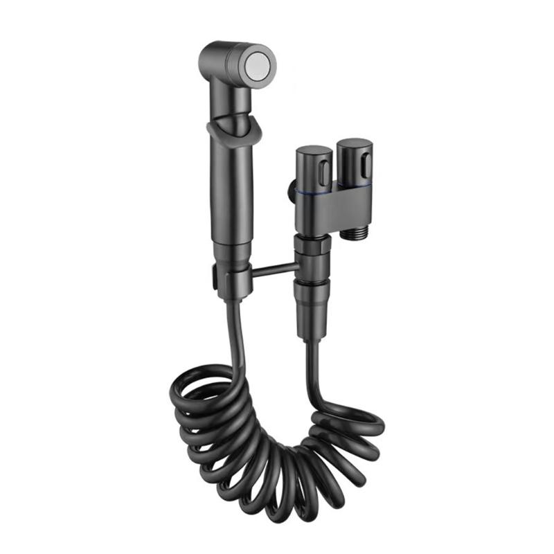 Elegant Toilet Hand Sprayer Double Control Valves Long Hose Bathroom Sprayer Shower Hose Bidet Toilet Bidet Attachment темно серый
