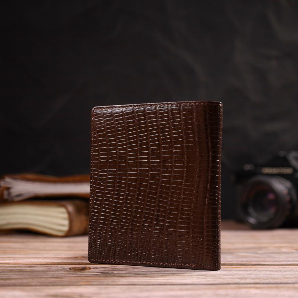 Textured Wallet for Men Made of Genuine Leather with Embossed CANPELLINI 21927 Brown