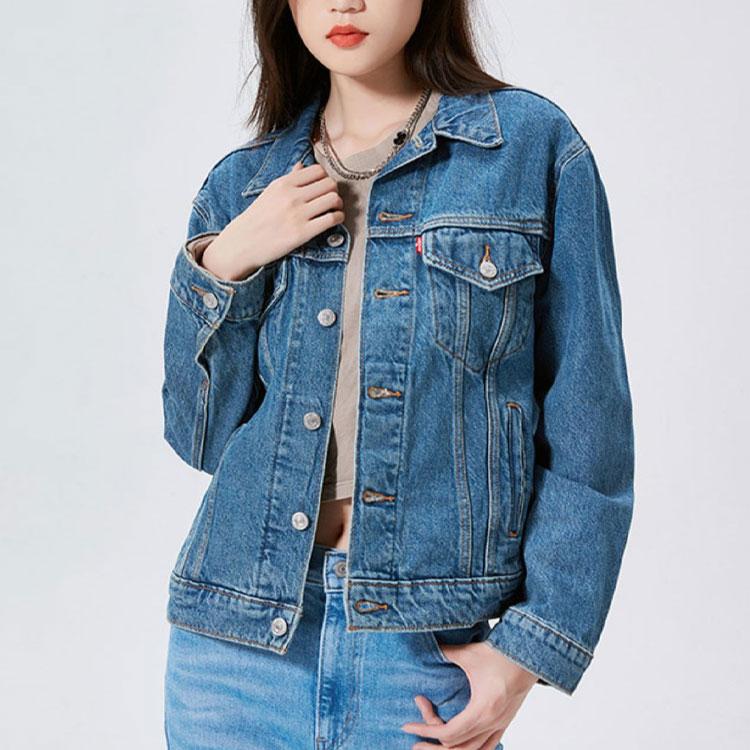 Levis Solid Color Denim Jacket With Turn-Down Collar Women Outerwear Blue 29944-0012
