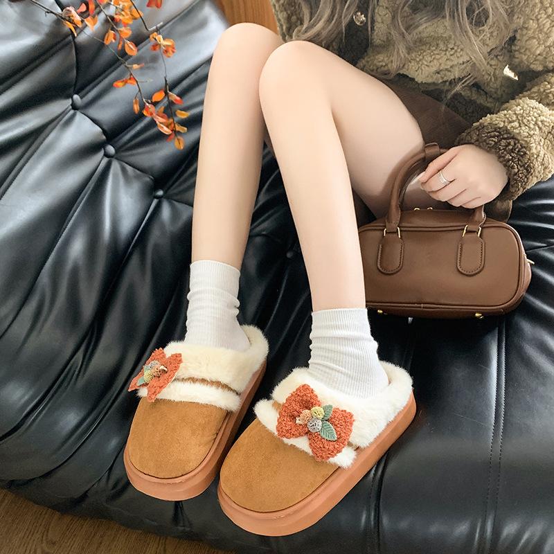 Thick-soled Fluffy Slippers Baotou Women's Shoes Outer Wear 2025 Autumn and Winter Home Cotton Shoes Piled Warm Half Slippers Cotton Slippers
