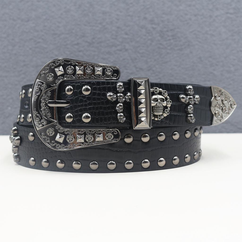 Crocodile Pattern American Western Rivets Skeleton Street Rivets Punk Men's Belt Women