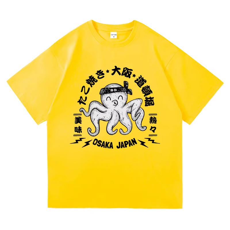 Funny Osaka Dotonbori T Shirt Fashion Men/Women Retro Takoyaki Osaka Drunken Octopus T-Shirt Unisex Vintage Cotton Tees Shirts