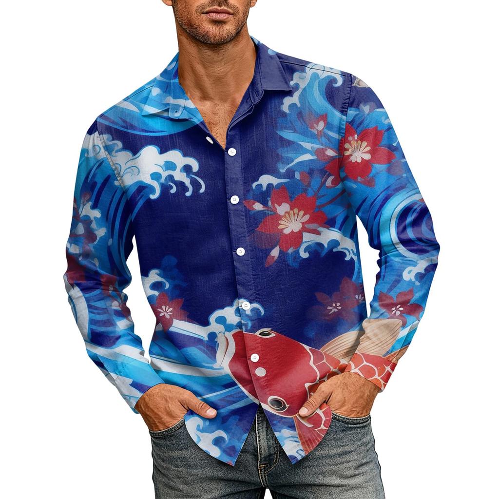 Hawaii Print - Men's Casual Long-Sleeved Shirt