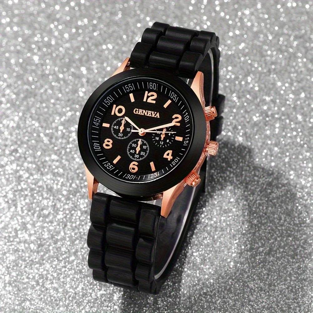 2pcs-Women's Watches Casual Silicone Band Analog Quartz Watch Heart Pearls Jewelry Set(Without Box)