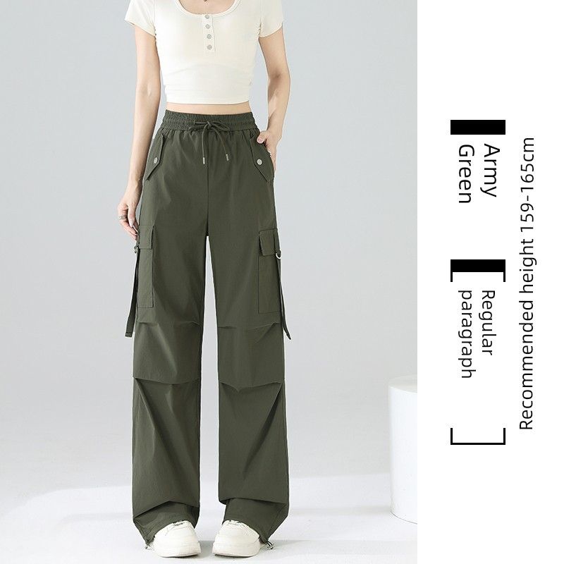 

Black American Cargo Pants Women 2025 New Arrival Summer Thin Outdoor Quick-Drying Tactical Pants Casual Sports Wide-Leg Pants Army Green-regular [summer]] S