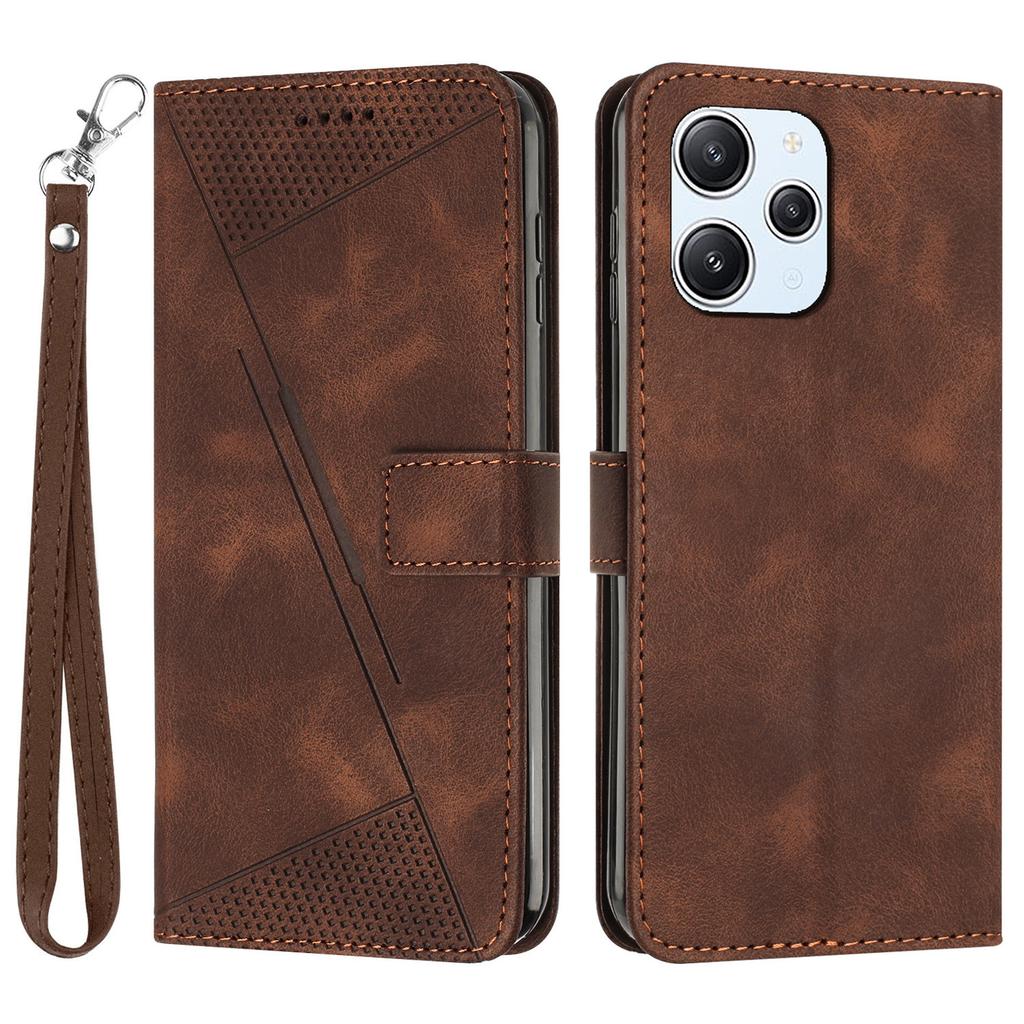 Leather Protective Cover for Xiaomi Redmi 12 4G,Triangle Imprint Wallet Stand Phone Case with Strap