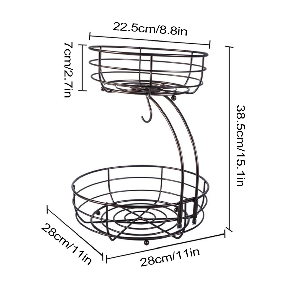 

Leeseph 2-х уровневая настольная корзина для фруктов, корзина для фруктов с вешалкой для бананов, металлическая проволочная подставка для фруктов, держатель, органайзер для хранения 2-tier чёрный