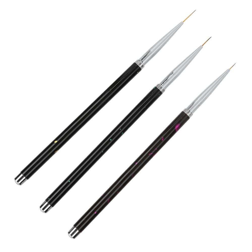 3 Stück Nylon Haar Nagelkunst DIY Pinsel Set Legierter Griff Nagelmalerei Zeichenpinsel für Zuhause Salon