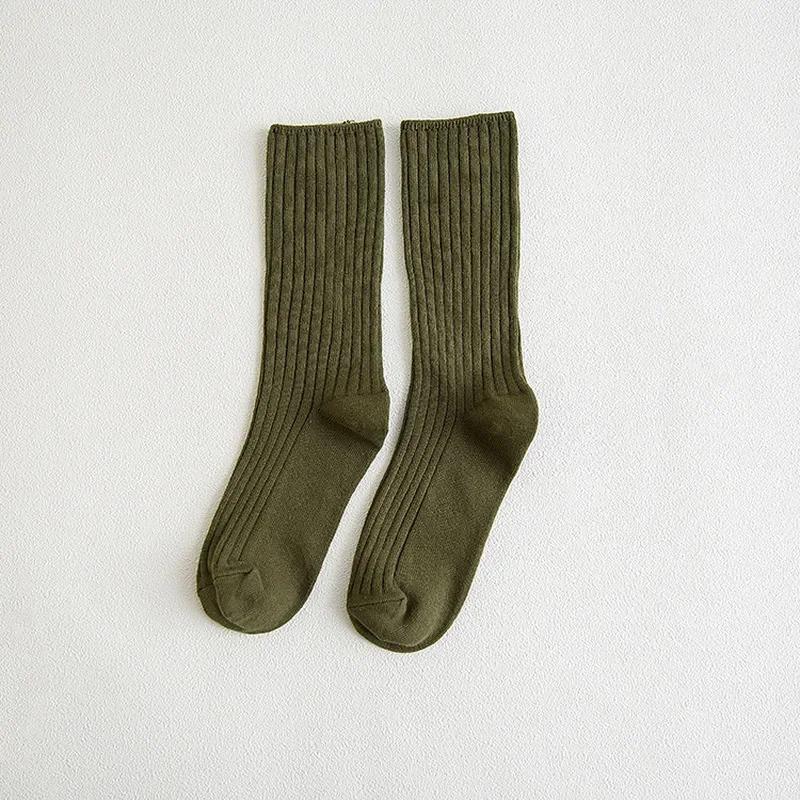 Solid Color Harajuku Knitted Cotton Women Socks Retro Korean Vintage Streetwear Japanese Style Kawaii Cute Cotton Long Socks