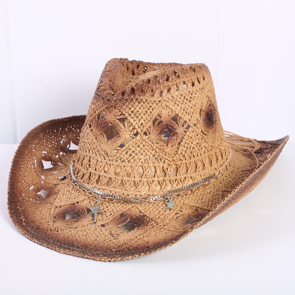 Popular European and American Classic Hollow Western Cowboy Hat Men's and Women's Fashion Vacation Breathable Sunshade Straw Hat