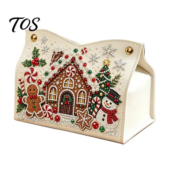 Festliche Raumdekoration DIY Weihnachten Diamantmalerei Taschentuchbox, Funkelnde Strasssteine PU-Leder Servietten Bastelsets für Jugendliche Halter, Rechteckige Aufbewahrung