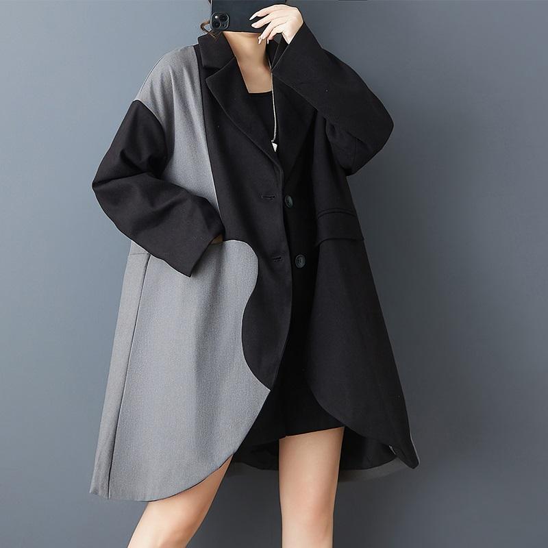 

Женские повседневные блейзеры оверсайз с длинным рукавом, свободные, винтажные, для осени и весны, куртка серый