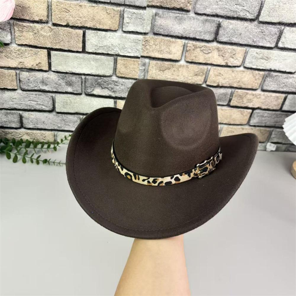 European and American Fashion Leopard Print Tibetan Woolen Top Hat Female Gentleman Jazz Hat Western Cowboy Hat Knight Hat Male