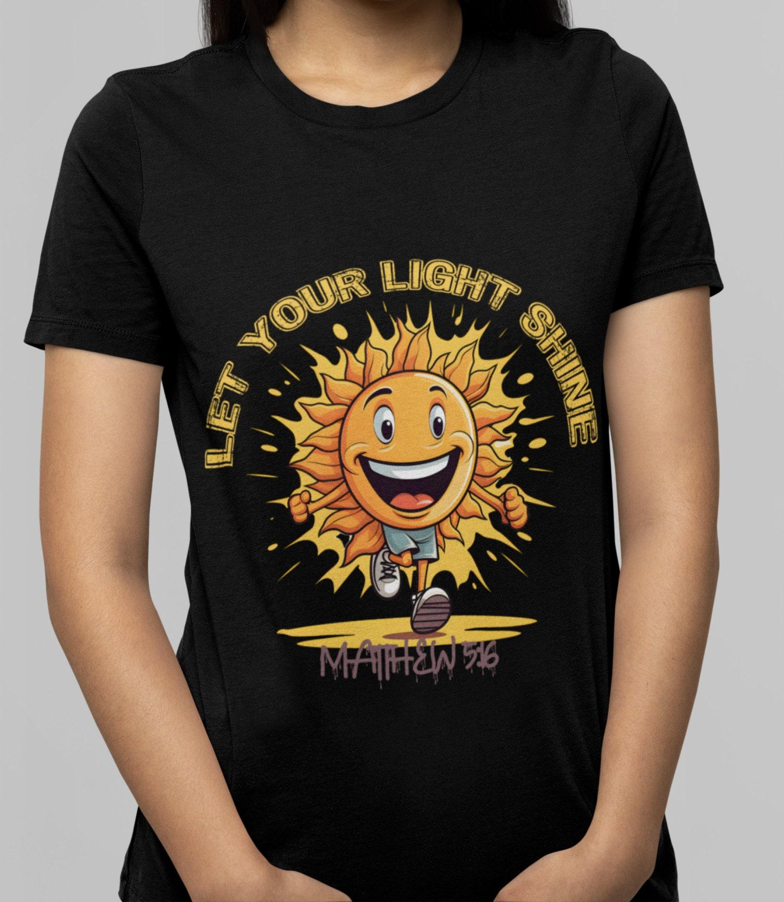 Let Your Light Shine T-Shirt: Linocut Sun Print, Bible Verse Tee S