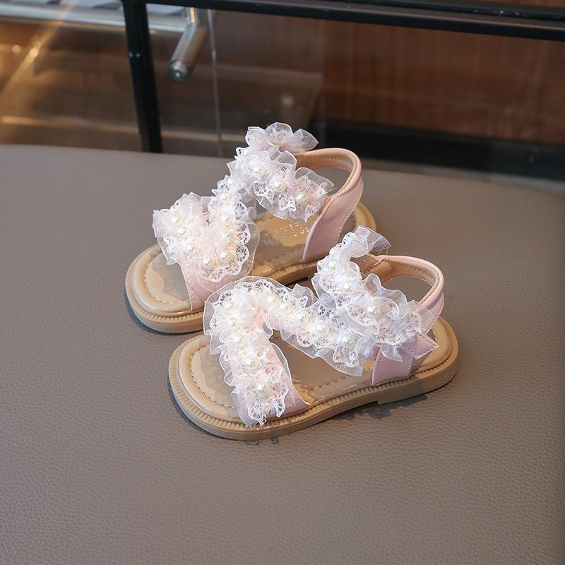 Girls' Lace Sandals | Fashionable Anti-Slip Soft-Sole Beach Shoes for Toddlers & Little Girls Elegant Party Shoes