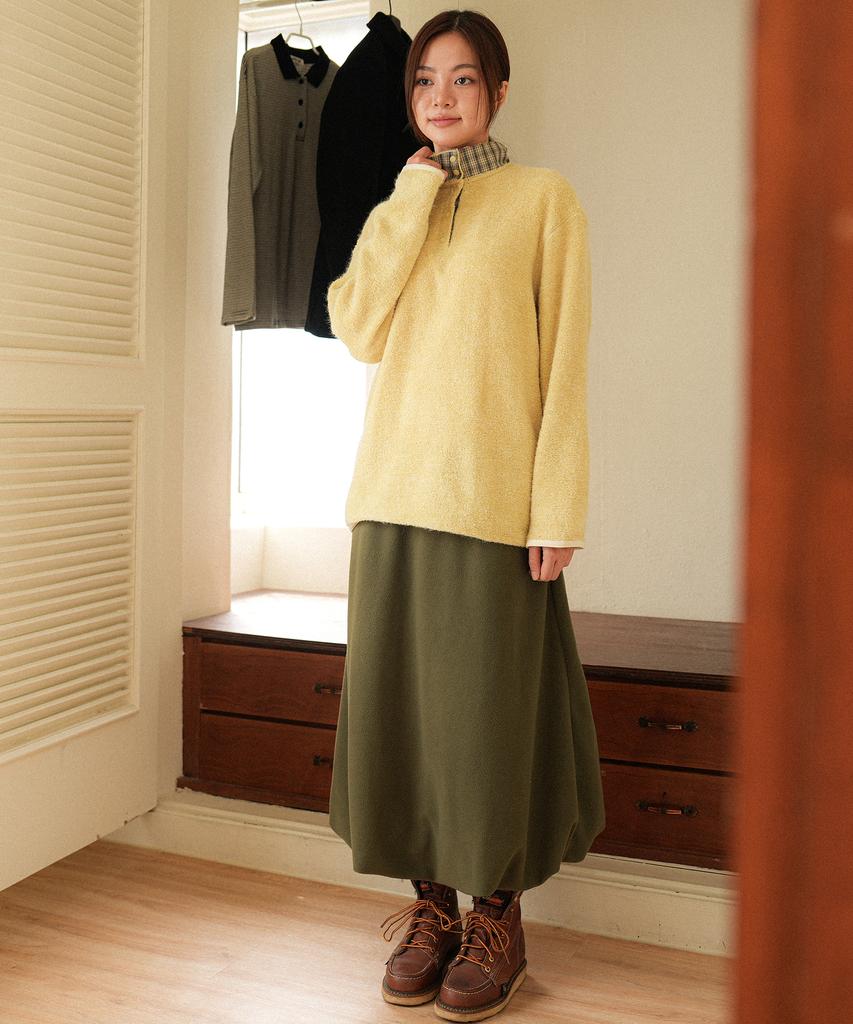 Cotton Bell Fleece Hidden-Band Balloon Skirt - Khaki