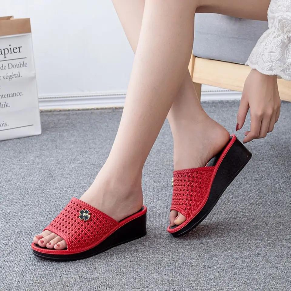 Fashion With Heel Women's Slippers and Ladies Sandals Height Shoes Designer Luxury New Collection Slides On Promotion Summer Footwear 39