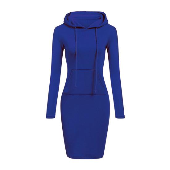 Einfarbiges Damen-Kleid mit langen Ärmeln, figurbetontem Kapuzenpullover und Kapuzenpullover