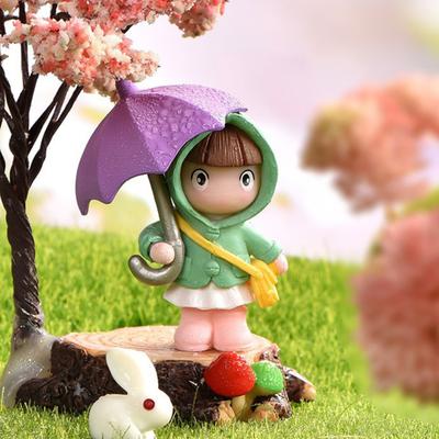 Cute Umbrella Girl Model Micro Landscape Cute Umbrella Raincoat Girl Ornament Home Decor Gardening Accessories