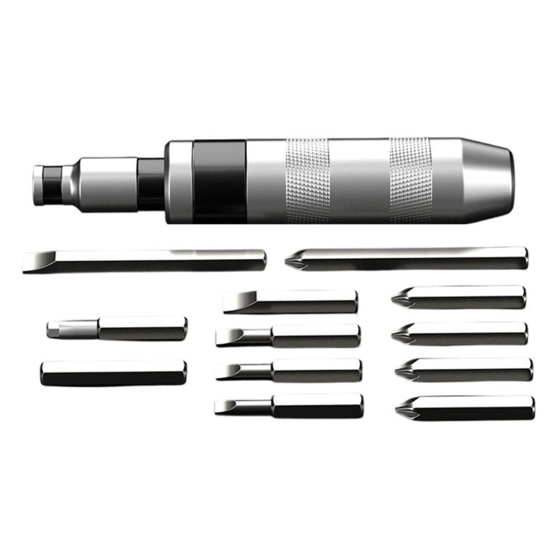 

Professional Nonslip Grip Impact Screwdriver Set With 13 Interchangeable Bit For Stubborn Fastener Removal серебряный