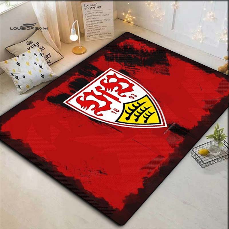 VfB Stuttgart Rot Schwarz Splash Art Club Logo Teppich, Rutschfeste Fußmatte für Wohnzimmer Schlafzimmer Fußballfan Dekoration
